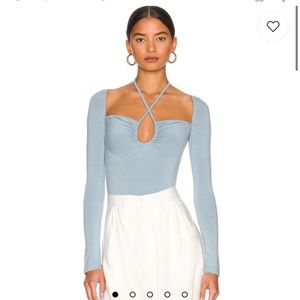 Revolve super down storme bodysuit in dusty blue size S (never worn!!)